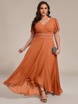 Double V-Neck Waist Trimmed Chiffon Mother of the Bride Dress – Brandied Melon