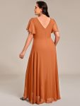 Double V-Neck Waist Trimmed Chiffon Mother of the Bride Dress – Brandied Melon