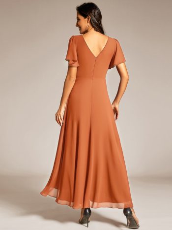 Double V-Neck Waist Trimmed Chiffon Mother of the Bride Dress - Brandied Melon