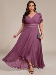 Double V-Neck Waist Trimmed Chiffon Mother of the Bride Dress – Damson