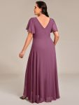 Double V-Neck Waist Trimmed Chiffon Mother of the Bride Dress – Damson