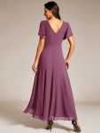Double V-Neck Waist Trimmed Chiffon Mother of the Bride Dress – Damson