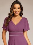 Double V-Neck Waist Trimmed Chiffon Mother of the Bride Dress – Damson