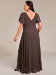Double V-Neck Waist Trimmed Chiffon Mother of the Bride Dress – Espresso