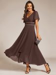 Double V-Neck Waist Trimmed Chiffon Mother of the Bride Dress – Espresso