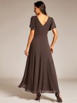 Double V-Neck Waist Trimmed Chiffon Mother of the Bride Dress – Espresso