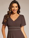 Double V-Neck Waist Trimmed Chiffon Mother of the Bride Dress – Espresso
