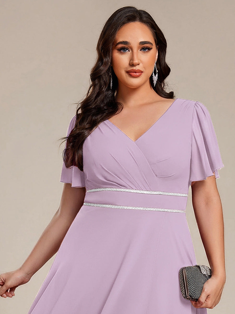 Double V-Neck Waist Trimmed Chiffon Mother of the Bride Dress - Frosted Lilac Double V-Neck Waist Trimmed Chiffon Mother of the Bride Dress - Frosted Lilac