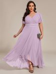 Double V-Neck Waist Trimmed Chiffon Mother of the Bride Dress – Frosted Lilac