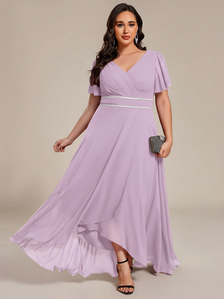 Double V-Neck Waist Trimmed Chiffon Mother of the Bride Dress - Frosted Lilac Double V-Neck Waist Trimmed Chiffon Mother of the Bride Dress - Frosted Lilac