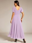 Double V-Neck Waist Trimmed Chiffon Mother of the Bride Dress – Frosted Lilac