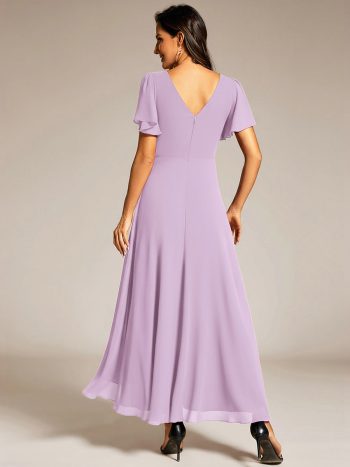 Double V-Neck Waist Trimmed Chiffon Mother of the Bride Dress - Frosted Lilac