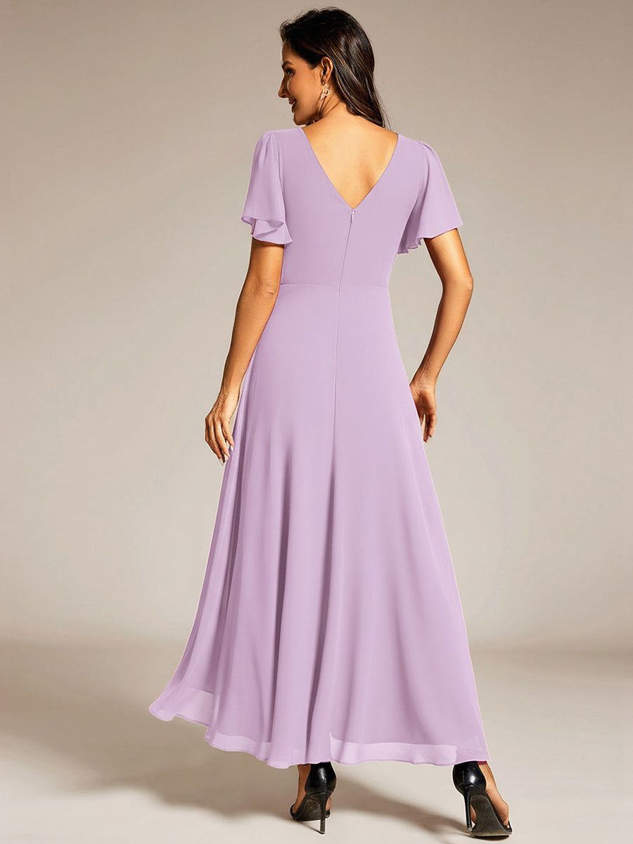 Double V-Neck Waist Trimmed Chiffon Mother of the Bride Dress - Frosted Lilac Double V-Neck Waist Trimmed Chiffon Mother of the Bride Dress - Frosted Lilac