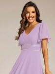 Double V-Neck Waist Trimmed Chiffon Mother of the Bride Dress – Frosted Lilac
