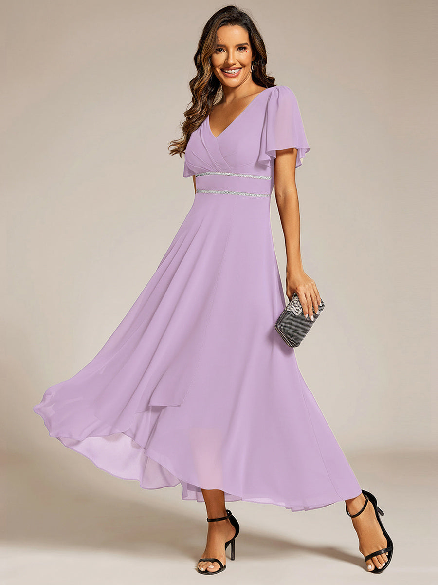 Double V-Neck Waist Trimmed Chiffon Mother of the Bride Dress - Frosted Lilac Double V-Neck Waist Trimmed Chiffon Mother of the Bride Dress - Frosted Lilac