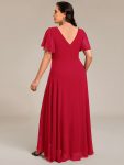 Double V-Neck Waist Trimmed Chiffon Mother of the Bride Dress – Red