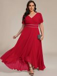 Double V-Neck Waist Trimmed Chiffon Mother of the Bride Dress – Red