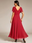 Double V-Neck Waist Trimmed Chiffon Mother of the Bride Dress – Red