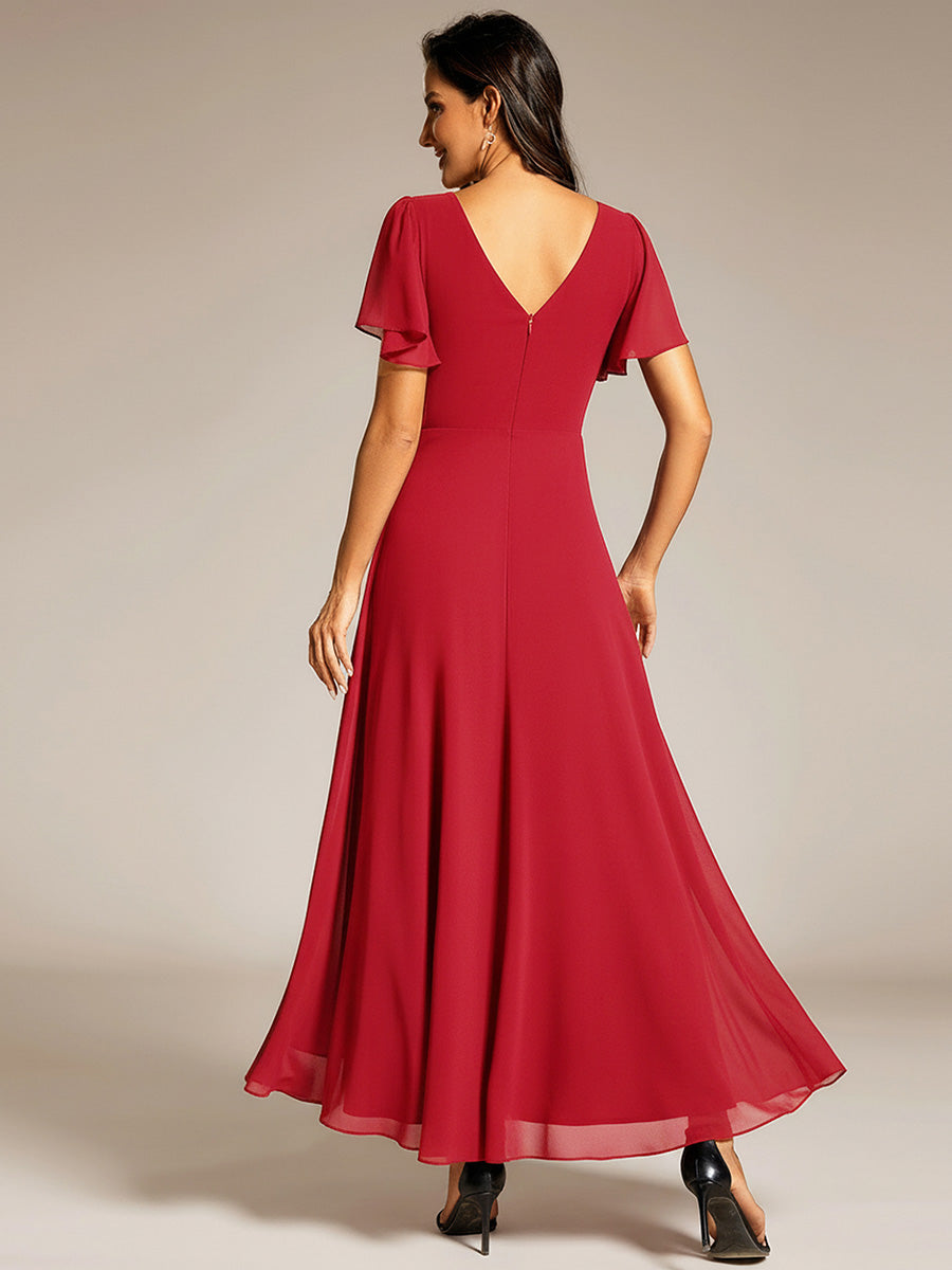 Double V-Neck Waist Trimmed Chiffon Mother of the Bride Dress - Red Double V-Neck Waist Trimmed Chiffon Mother of the Bride Dress - Red