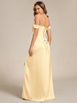 Off Shoulder Short Sleeve Split Back-Tie Satin Bridesmaid Dress – Yellow