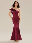Lace-Up Satin Mermaid Maxi Dress - Burgundy