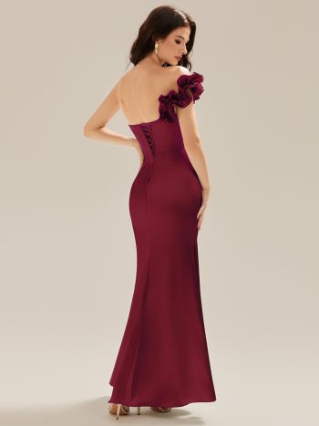 Lace-Up Satin Mermaid Maxi Dress - Burgundy