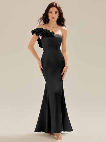 Lace-Up Satin Mermaid Maxi Dress - Black