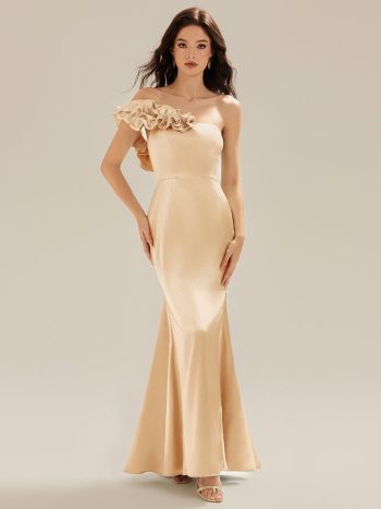 Lace-Up Satin Mermaid Maxi Dress - Champagne