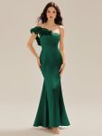Lace-Up Satin Mermaid Maxi Dress - Dark Green