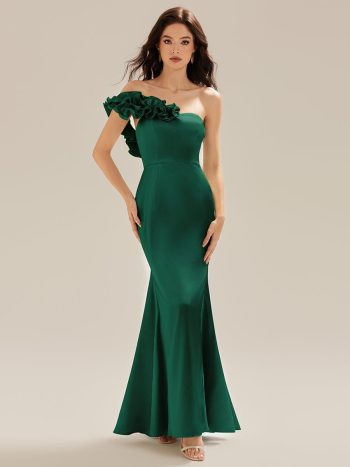 Lace-Up Satin Mermaid Maxi Dress - Dark Green