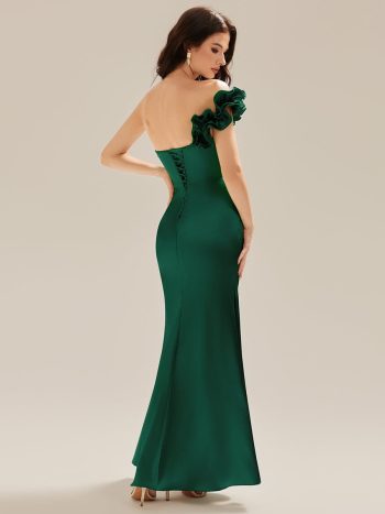 Lace-Up Satin Mermaid Maxi Dress - Dark Green