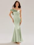 Lace-Up Satin Mermaid Maxi Dress - Mint Green