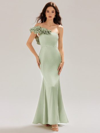 Lace-Up Satin Mermaid Maxi Dress - Mint Green