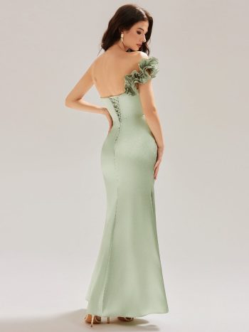 Lace-Up Satin Mermaid Maxi Dress - Mint Green
