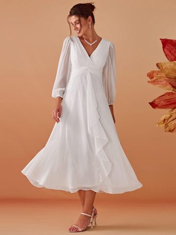 Glitter Twist Knot A-Line Wedding Dress(Final Sale) - Cream