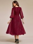 Glitter Twist Knot See-Through Long Sleeve Wedding Guest Dress – Burgundy