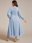 Glitter Twist Knot See-Through Long Sleeve Wedding Guest Dress – Sky Blue
