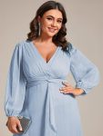 Glitter Twist Knot See-Through Long Sleeve Wedding Guest Dress – Sky Blue