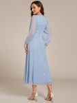 Glitter Twist Knot See-Through Long Sleeve Wedding Guest Dress – Sky Blue