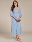 Glitter Twist Knot See-Through Long Sleeve Wedding Guest Dress – Sky Blue