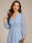 Glitter Twist Knot See-Through Long Sleeve Wedding Guest Dress – Sky Blue