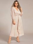 Glitter Twist Knot See-Through Long Sleeve Wedding Guest Dress – Champagne