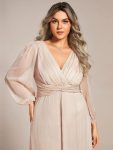 Glitter Twist Knot See-Through Long Sleeve Wedding Guest Dress – Champagne