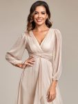 Glitter Twist Knot See-Through Long Sleeve Wedding Guest Dress – Champagne