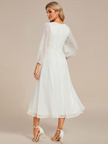 Glitter Twist Knot See-Through Long Sleeve Wedding Guest Dress - Cream