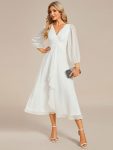 Glitter Twist Knot See-Through Long Sleeve Wedding Guest Dress – Cream