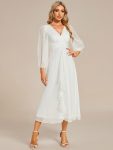 Glitter Twist Knot See-Through Long Sleeve Wedding Guest Dress - Cream