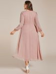 Glitter Twist Knot See-Through Long Sleeve Wedding Guest Dress – Dusty Rose