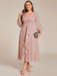 Glitter Twist Knot See-Through Long Sleeve Wedding Guest Dress – Dusty Rose
