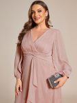 Glitter Twist Knot See-Through Long Sleeve Wedding Guest Dress – Dusty Rose